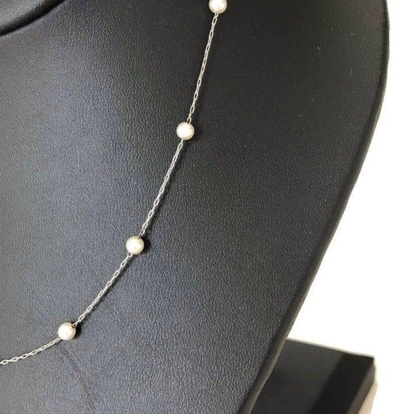 Delicate Silver Faux Pearl Necklace 15" - Picture 1 of 4